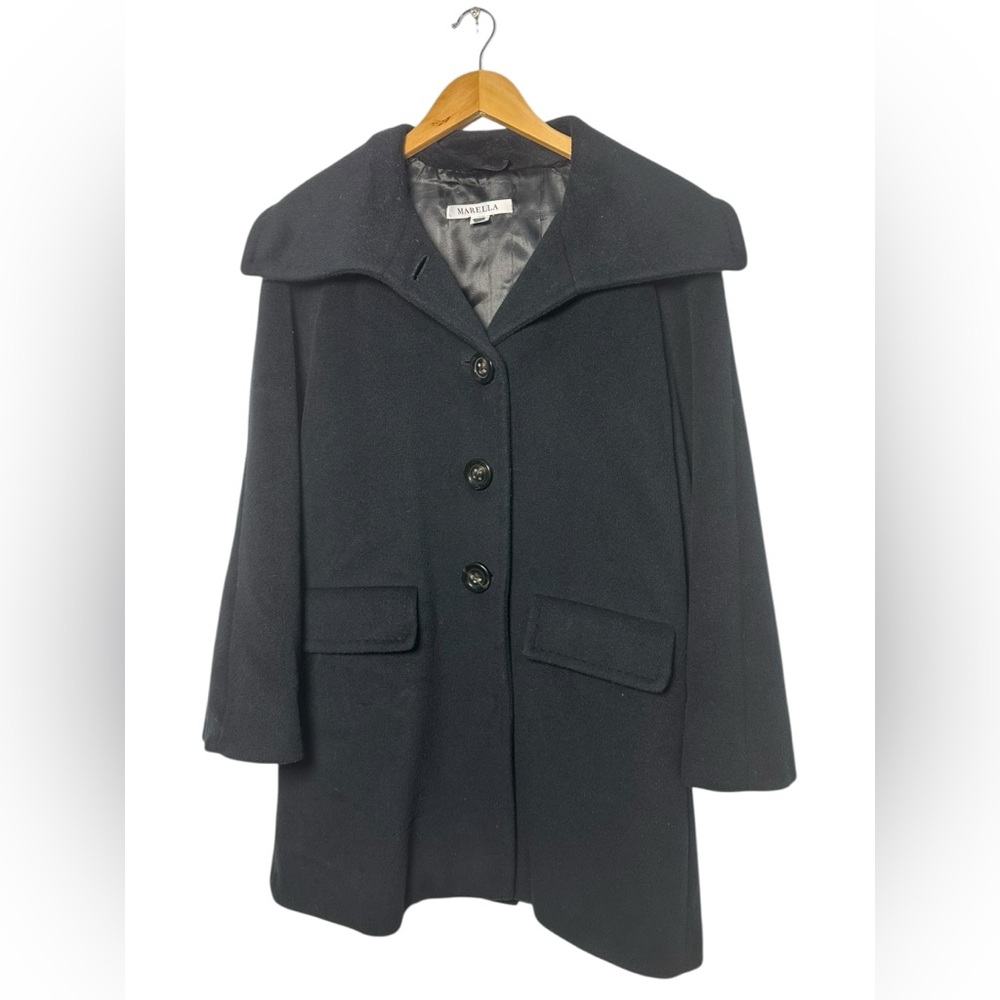 Marella Womens Virgin Wool Cashmere Black 3 Button Winter Coat Size 4 Old Money